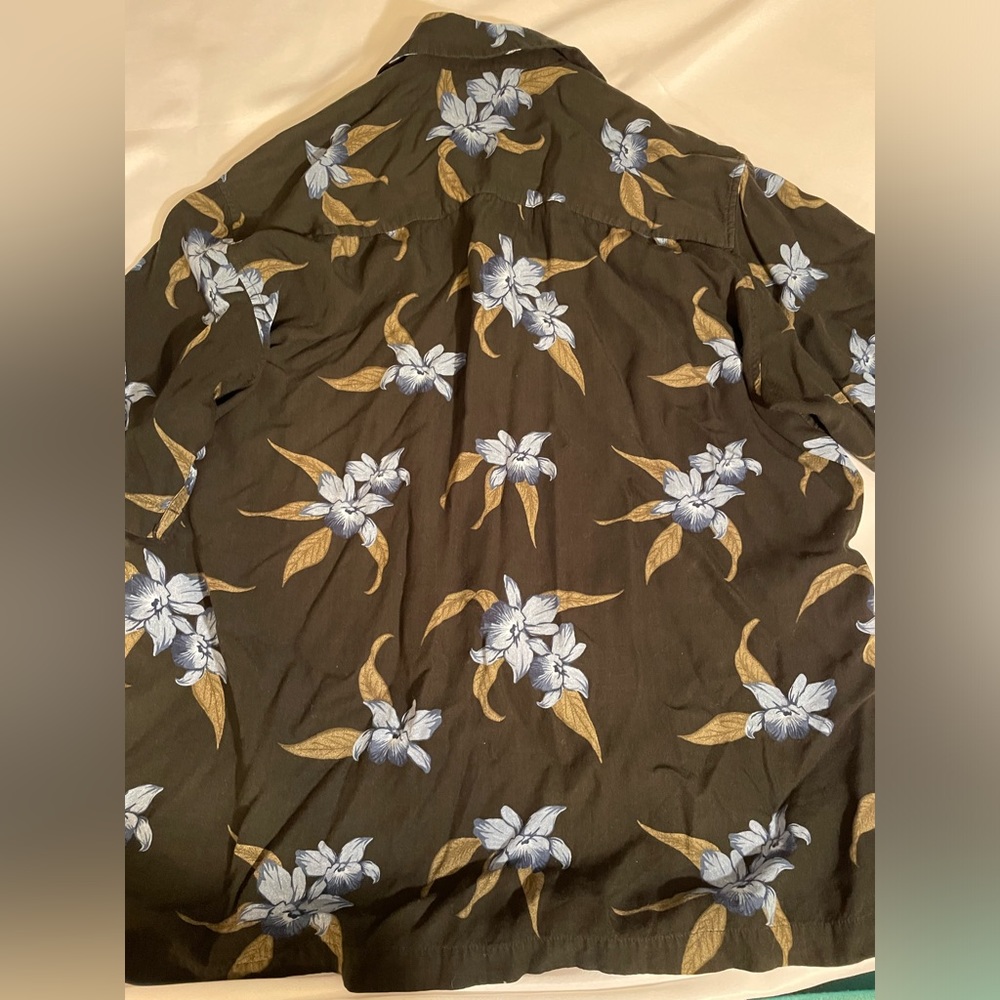 Access Claiborne Hawaiian shirt Mens Large Button Up Black Blue/Green Floral‎